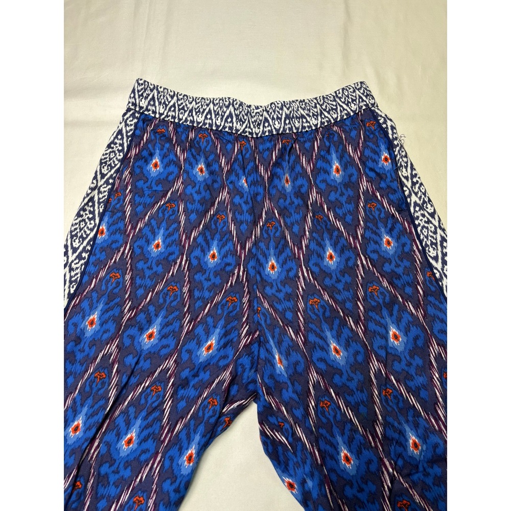 Anthropologie‎ Blue Ikat Print Wide Leg Pants Viscose Boho Trousers S W28 L28 - Picture 2 of 13